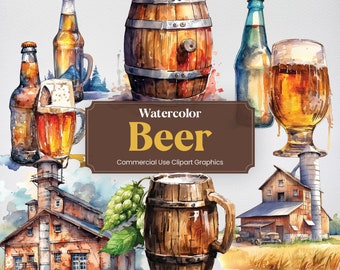 Birra dell'acquerello, 28 clipart del birrificio, Ale Pilsner Lager luppolo botti stampa digitale, formato PNG Clipart sfondo trasparente uso commerciale