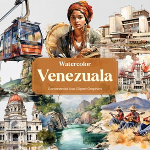 Aquarelle Venezuela, 45 monuments vénézuéliens, impression numérique de voyage vacances vacances, Clipart PNG sur fond transparent usage commercial