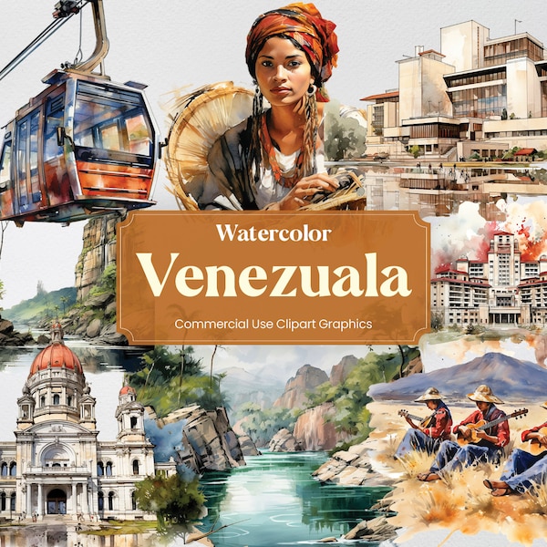 Watercolor Venezuela, 45 Venezuelan Landmarks, Travel Vacation Holiday Digital Print, Clipart PNG Transparent Background Commercial Use