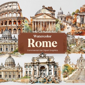 Acuarela Roma, 28 monumentos romanos, viajes vacaciones vacaciones impresión digital, formato PNG clipart fondo transparente uso comercial