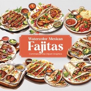 Watercolor Fajitas, 28 Mexican Cuisine, Food Culture Culinary Eating Digital Print, Clipart PNG Transparent Background Commercial Use