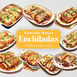 Watercolor Enchiladas, 28 Mexican Cuisine, Food Culture Culinary Eating Digital Print, Clipart PNG Transparent Background Commercial Use