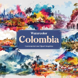 Aquarelle Colombie, 21 monuments colombiens, Voyage Vacances Vacances Impression numérique, Clipart PNG format Transparent Background Utilisation commerciale