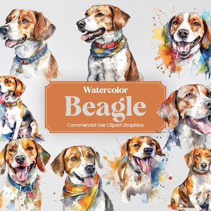Watercolor Beagle Dog Clipart, 25 Animal Digital Clip Art, PNG format with Transparent Background for Commercial Use