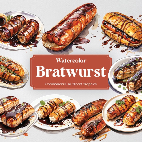 Aquarell Bratwurst, 28 Deutsche Küche, Esskultur Kulinarisches Essen Digitaldruck, Clipart PNG Transparenter Hintergrund Kommerzielle Nutzung