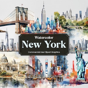 Aquarela Nova York, 25 Marcos Nova-iorquinos, Viagem Férias Férias Impressão Digital, Clipart PNG Fundo Transparente Uso Comercial