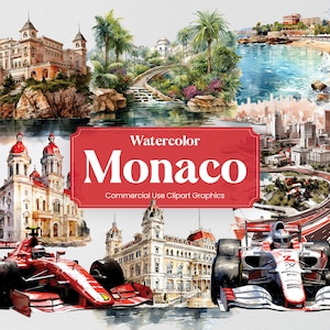 水彩画のモナコ、モナコのランドマーク 52 選、旅行、休暇、休日のデジタル プリント、クリップアート PNG 形式、透明な背景、商用利用