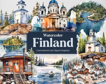Acuarela Finlandia, 32 monumentos finlandeses, viajes vacaciones vacaciones impresión digital, formato PNG clipart fondo transparente uso comercial