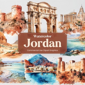 Aquarela Jordânia, 30 marcos jordanianos, viagem, férias, férias, impressão digital, clipart formato PNG, fundo transparente, uso comercial