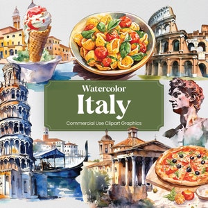 Aquarela Itália, 35 marcos italianos, viagens, férias, férias, impressão digital, clipart formato PNG, fundo transparente, uso comercial