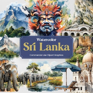 Watercolor Sri Lanka, 49 Sri Lankan Landmarks, Travel Vacation Holiday Digital Print, Clipart PNG Transparent Background Commercial Use