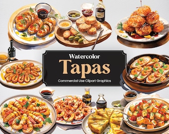 Aquarell Tapas, 28 Spanische Küche, Esskultur Kulinarisches Essen Digitaldruck, Clipart PNG Transparenter Hintergrund Kommerzielle Nutzung
