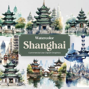 Aquarell Shanghai, 20+ Shanghai Einwohner, Sehenswürdigkeiten, Reise Urlaub Digitaldruck, Clipart PNG Transparenter Hintergrund Kommerzielle Nutzung