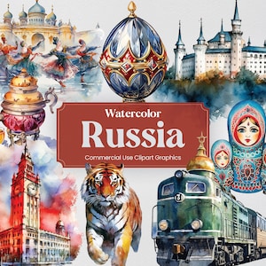 Aquarell Russland, 34 russische Sehenswürdigkeiten, Reise Urlaub Urlaub Digitaldruck, Clipart PNG format transparenten Hintergrund kommerzielle Nutzung
