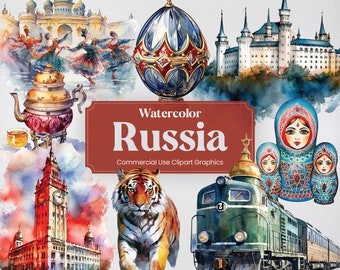 Watercolor Russia, 34 Russian Landmarks, Travel Vacation Holiday Digital Print, Clipart PNG format Transparent Background Commercial Use