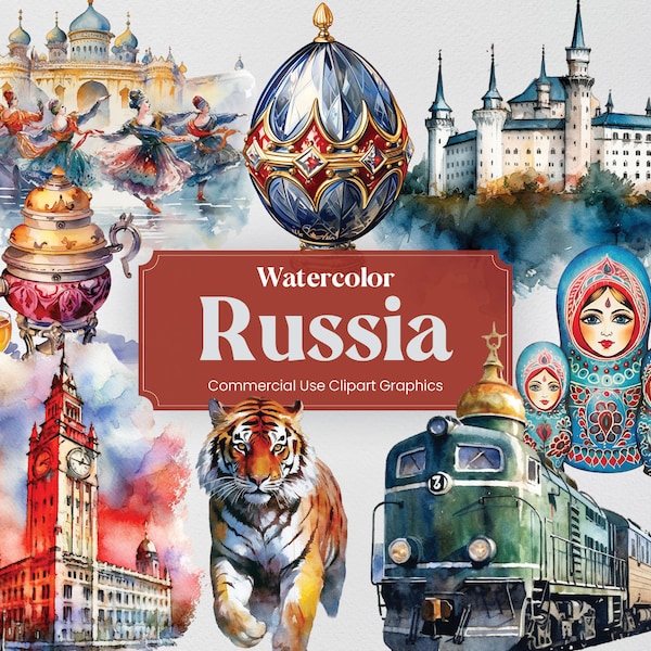 Watercolor Russia, 34 Russian Landmarks, Travel Vacation Holiday Digital Print, Clipart PNG format Transparent Background Commercial Use