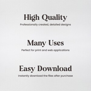 K&ouml;nnte beinhalten: Textgrafik auf wei&szlig;em Hintergrund mit den Worten "Hohe Qualit&auml;t", "Professionell erstellt, detaillierte Designs", "Vielf&auml;ltige Verwendungsm&ouml;glichkeiten", "Perfekt f&uuml;r Druck und Webanwendungen", "Einfacher Download", und "Laden Sie die Dateien sofort nach dem Kauf herunter".