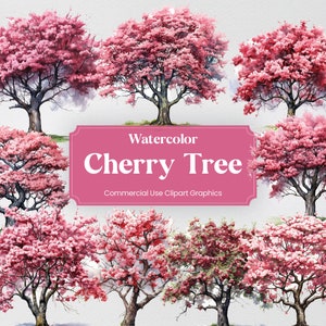 Acuarela Cerezo, 28 Cerezos, Flores Plantas Primavera Floral Flora Impresión Digital, Clipart PNG Fondo Transparente Uso Comercial