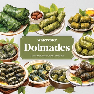 Aquarel Dolmades, 28 Griekse keuken, eetcultuur culinair eten digitale print, clipart PNG transparante achtergrond commercieel gebruik