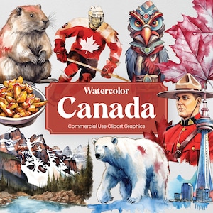 Acuarela Canadá, 39 monumentos canadienses, impresión digital de vacaciones, formato PNG clipart fondo transparente uso comercial