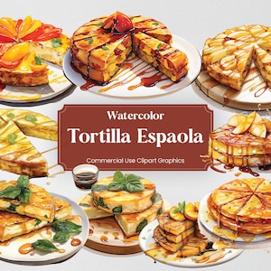 Acuarela Tortilla Española, 28 Cocina Española, Cultura Alimentaria Impresión Digital Culinaria, Clipart PNG Fondo Transparente Uso Comercial