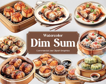 Watercolor Dim Sum, 28 Chinese Cuisine, Food Culture Culinary Eating Digital Print, Clipart PNG Transparent Background Commercial Use