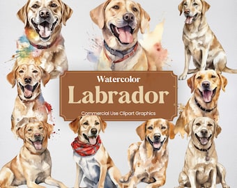 Aquarell Labrador Retriever Hund Clipart, 24 Tiere Digital Clip Art, PNG Format mit transparentem Hintergrund für kommerzielle Nutzung