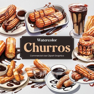 Watercolor Churros, 32 Spanish Cuisine, Food Culture Culinary Eating Digital Print, Clipart PNG Transparent Background Commercial Use