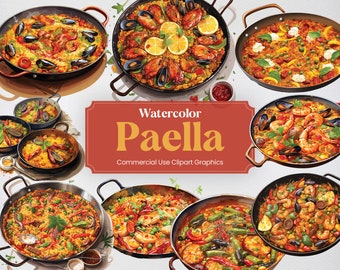 Aquarell Paella, 32 spanische Küche, Esskultur kulinarisch Essen Digitaldruck, Clipart PNG transparenter Hintergrund kommerzielle Nutzung
