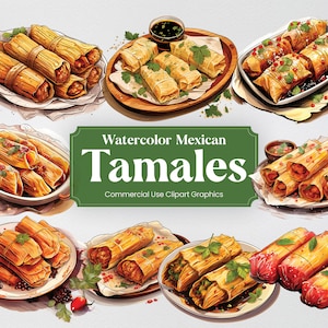 Watercolor Tamales, 27 Mexican Cuisine, Food Culture Culinary Eating Digital Print, Clipart PNG Transparent Background Commercial Use