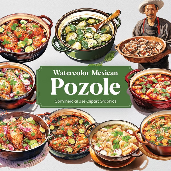 Watercolor Pozole, 28 Mexican Cuisine, Food Culture Culinary Eating Digital Print, Clipart PNG Transparent Background Commercial Use