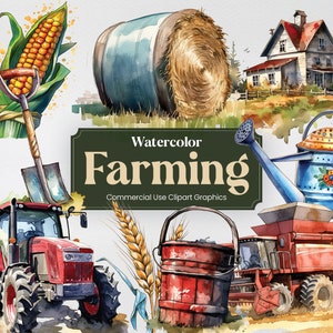 Agricultura de acuarela, 57 cultivos de campo agrícolas Tractor Clipart Impresión digital, formato PNG de imágenes prediseñadas Fondo transparente Uso comercial