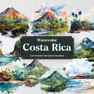 Acuarela Costa Rica, 23 Monumentos Costarricenses, Impresión Digital de Vacaciones de Viaje, Formato PNG Clipart Fondo Transparente Uso Comercial
