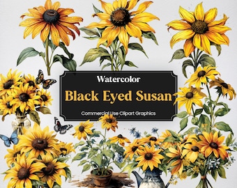 Aquarell Black-Eyed Susan, 28 Blumen Pflanzen Frühling Blumenstrauß Flora Digitaldruck, Clipart PNG transparenten Hintergrund kommerzielle Nutzung