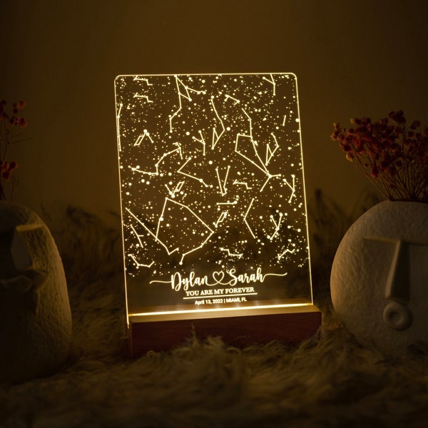 Custom Star Map by Date, Star Map Night Light, Personalized Constellation Map, Real Night Sky by Date and Location, Engagement Gift Custom