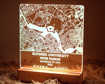 Personalized Graduation Gift, Custom College, University, Campus Map High Quality Acrylic Night Light, Unique Grad Gift Class of 2024