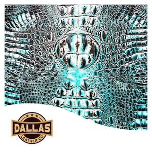 Embossed Leather Cuts | Alligator Sea Turquoise | Pre-Cut Sheets Select Size | DLCo | Embossed Cowhide | Leather Sheets