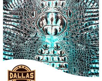 Embossed Leather Cuts | Alligator Sea Turquoise | Pre-Cut Sheets Select Size | DLCo | Embossed Cowhide | Leather Sheets