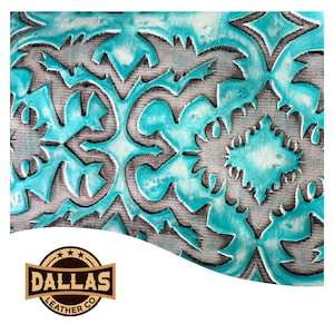 Embossed Leather Cuts | Laredo Light Turquoise | Pre-Cut Sheets | DLCo | Embossed Cowhide