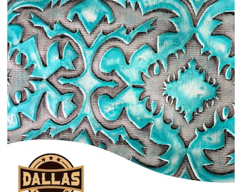 Embossed Leather Cuts | Laredo Light Turquoise | Pre-Cut Sheets | DLCo | Embossed Cowhide