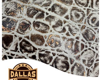 Embossed Leather Cuts | Tortoise Ivory Chocolate & Gold | Pre-Cut Sheets | DLCo | Embossed Cowhide for Wallets, Tack, Shoes