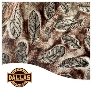 Embossed Leather Cuts | Mini Plumas Ivory Chocolate and Gold | Pre-Cut Sheets | DLCo | Cowhide Embossed