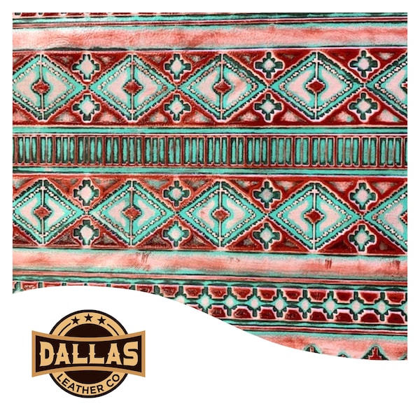 Embossed Leather Cuts | Navajo Mint Coral | Pre-Cut Sheets | DLCo | Sizes Available | Leather Cuts