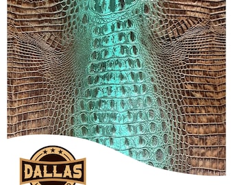 Embossed Leather Cuts | Alligator Spine Turquoise Brown | Pre-Cut Sheets Select Size | DLCo | Embossed Cowhide | Leather Sheets