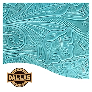 Embossed Leather Cuts | Denver Turquoise | Pre-Cut Sheets | DLCo | Cowhide Embossed | Leather For Crafters | Leather Sheets