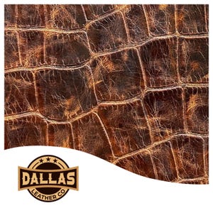 Embossed Leather Cuts | Jumbo Croc Sierra Caramel | Pre-Cut Sheets | DLCo | Sizes for Cafters Exotic Leather