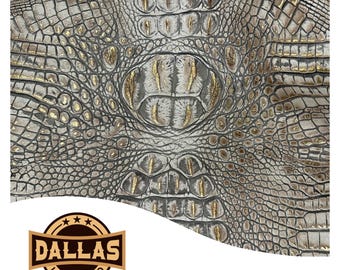 Embossed Leather Cuts | Alligator Sunshine | Pre-Cut Sheets Select Size | DLCo | Embossed Cowhide | Leather Sheets Exotic Leather