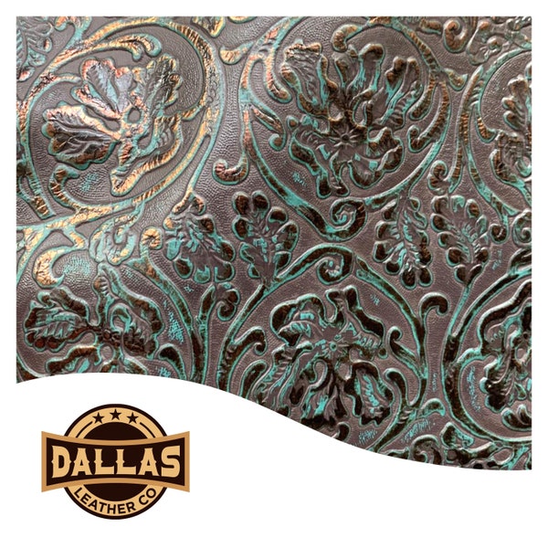 Cortes de couro em relevo | Cowboy Tool Dark Lagoon Bronze | Folhas pré-cortadas Selecione o tamanho | DLCo | Couro de vaca em relevo