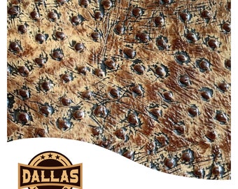 Embossed Leather Cuts | Ostrich Mocha | Pre-Cut Sheets Select Size | DLCo | Cowhide Embossed | Leather Sheets