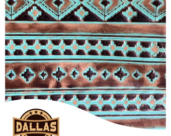 Tagli di pelle goffrata / Navajo marrone turchese / Fogli pretagliati / DLCo / Dimensioni